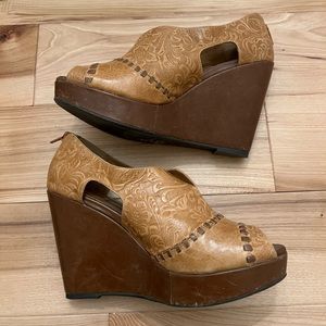 Western Leather Wedge Shoes